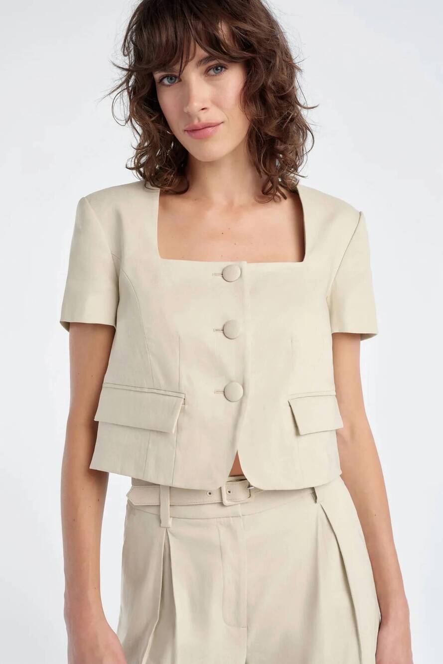 NEW FAVORITE DAUGHTER the mayfair linen top in khaki